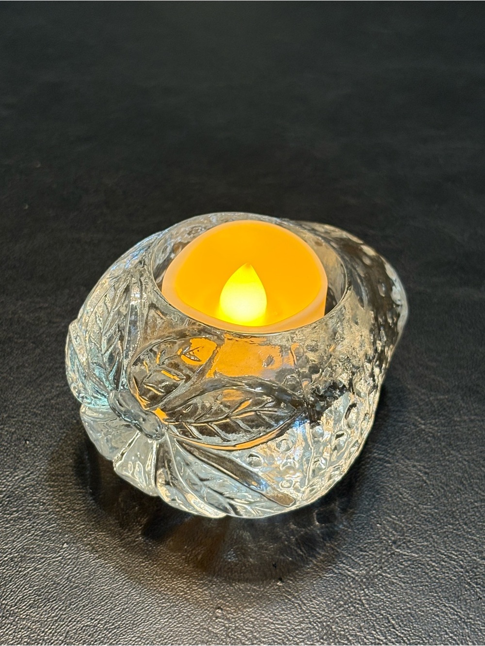 Vintage Clear Glass Strawberry Votive Candle Holder Tea Light